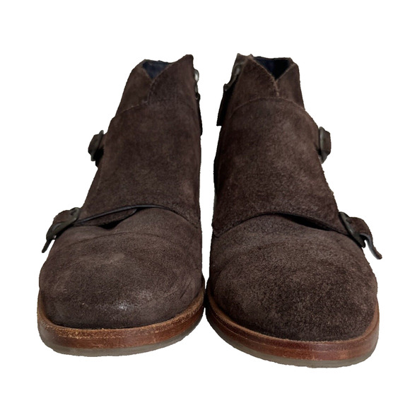 J Shoes Sz 7 Dorado Brown Nubuck Leather Double Monk Strap Booties Chelsea Boots - Picture 2 of 10